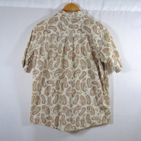 ODO Mens Tan & Brown Paisley Short Sleeved Button Down Shirt Sz Large Pr… - Picture 2 of 5
